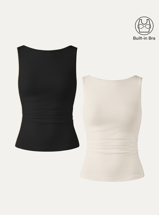 Elastic Open Back Built-In Bra Tank
