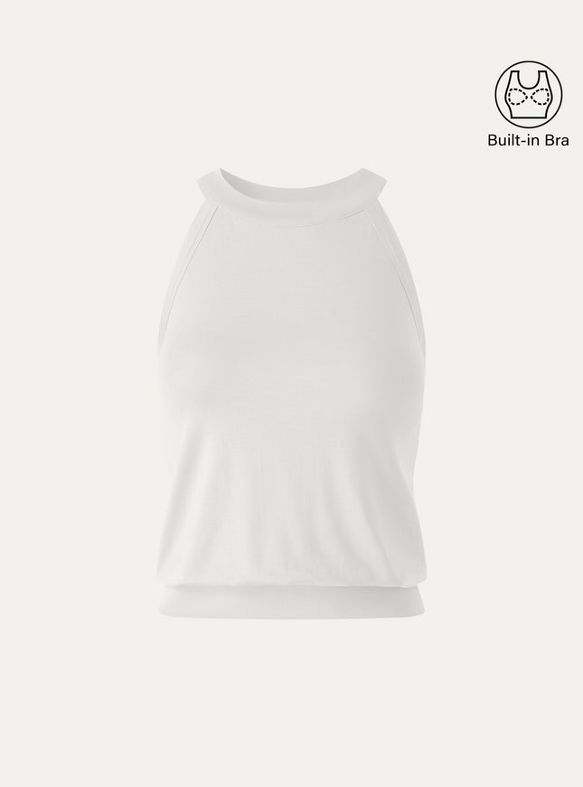 Halter Neck Banded Hem Built-In Bra Tank