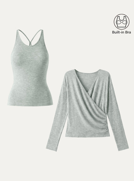 Two-Piece Set Cami with Surplice Built-In Bra Top