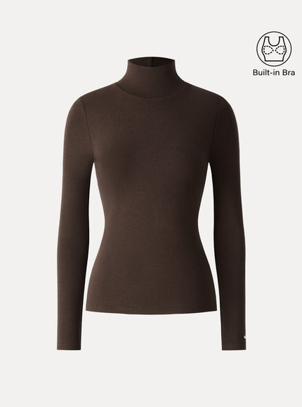 Turtleneck Long Sleeve Built-In Bra Top