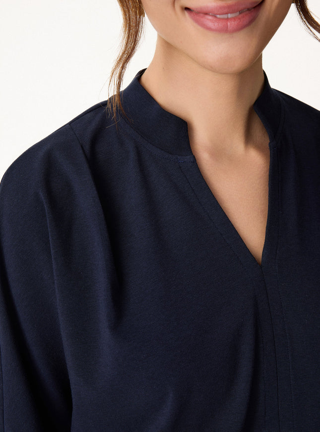 Stand Collar V-Neck Short Sleeve Top