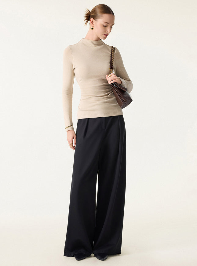 Mockneck Long Sleeve Built-In Bra Top