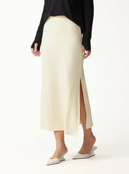 Mid-Rise Side-Slit Column Midi Skirt