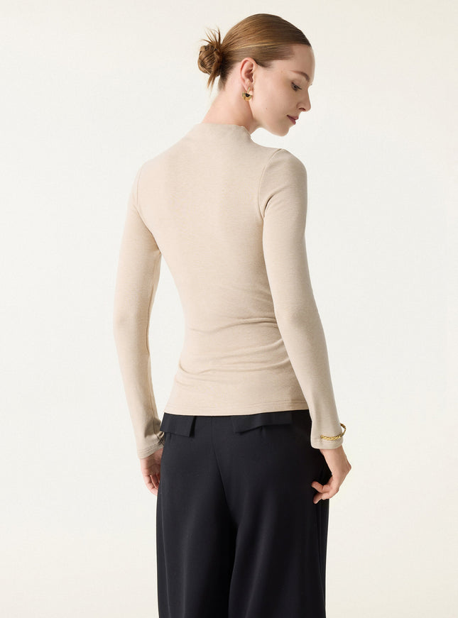 Mockneck Long Sleeve Built-In Bra Top