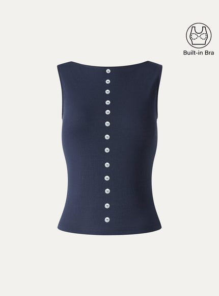 Cotton-Linen Boatneck Cropped Built-In Bra Top