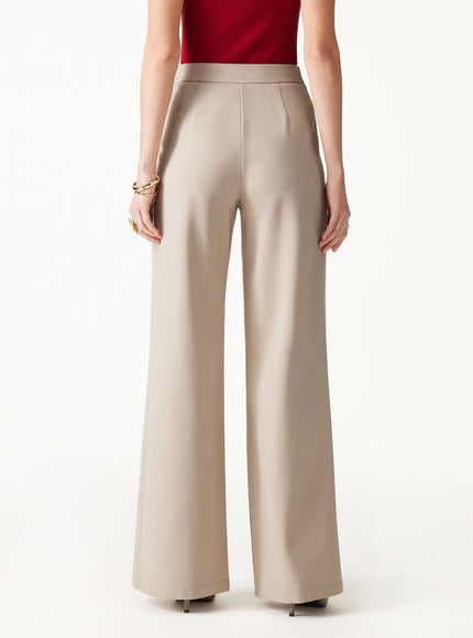 Ponte High-Rise Wide-Leg Gusset Pants with Pockets
