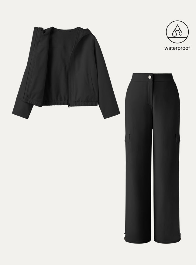 2Pcs Set Fleece Reversable Hooded Jacket & Fleece Lined Cargo Pant