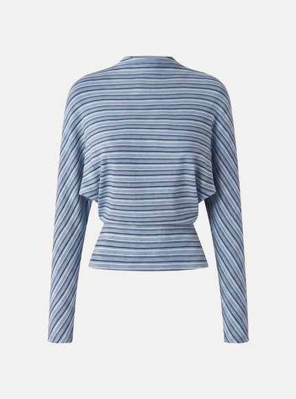 Stripe Mock Neck Batwing Sleeve Top
