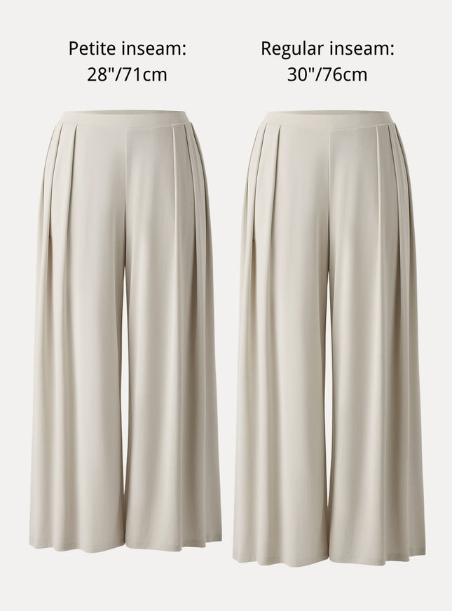 Sandwashed Mid Rise Pleated Wide Leg Palazzo Pant with Pockets