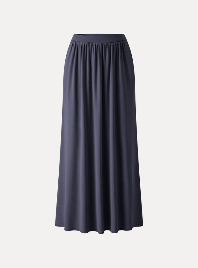 Soft Linen Knit Gathered A-Line Maxi Skirt with Pockets