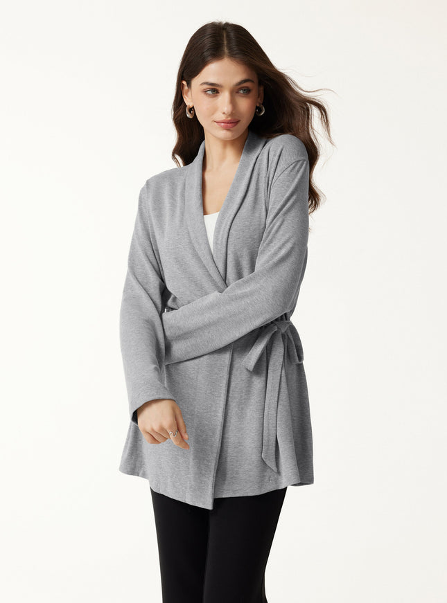Lapel Long Sleeve Belted Cardigan