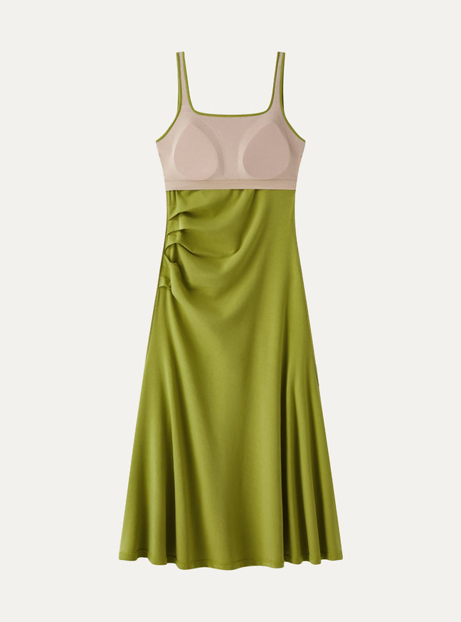Square Neck Tucked Open Back Built-In Bra Dress