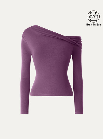 Convertible Neck Long Sleeve Built-In Bra Top