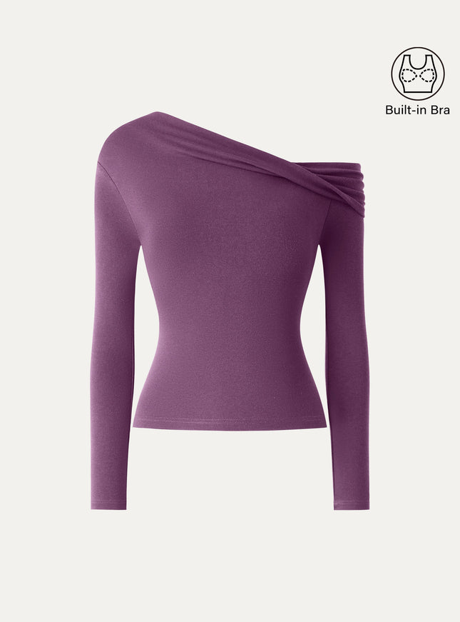 Convertible Neck Long Sleeve Built-In Bra Top