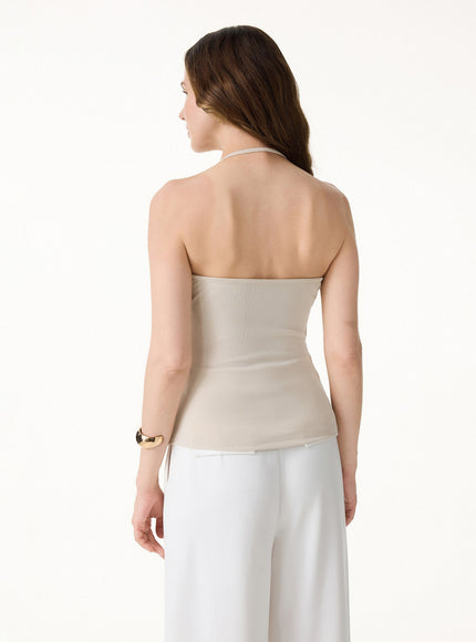 Modal Halter Neck Surplice Ruched Bandless Built-In Bra Top