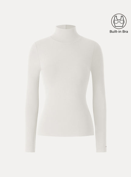 Turtleneck Long Sleeve Built-In Bra Top