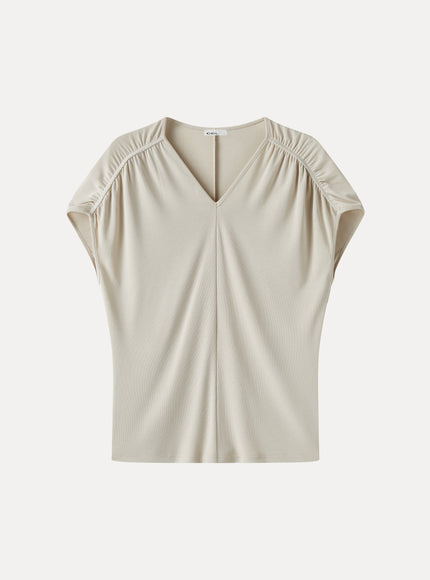 Modal Relaxed V-Neck Gathered Shoulder Top