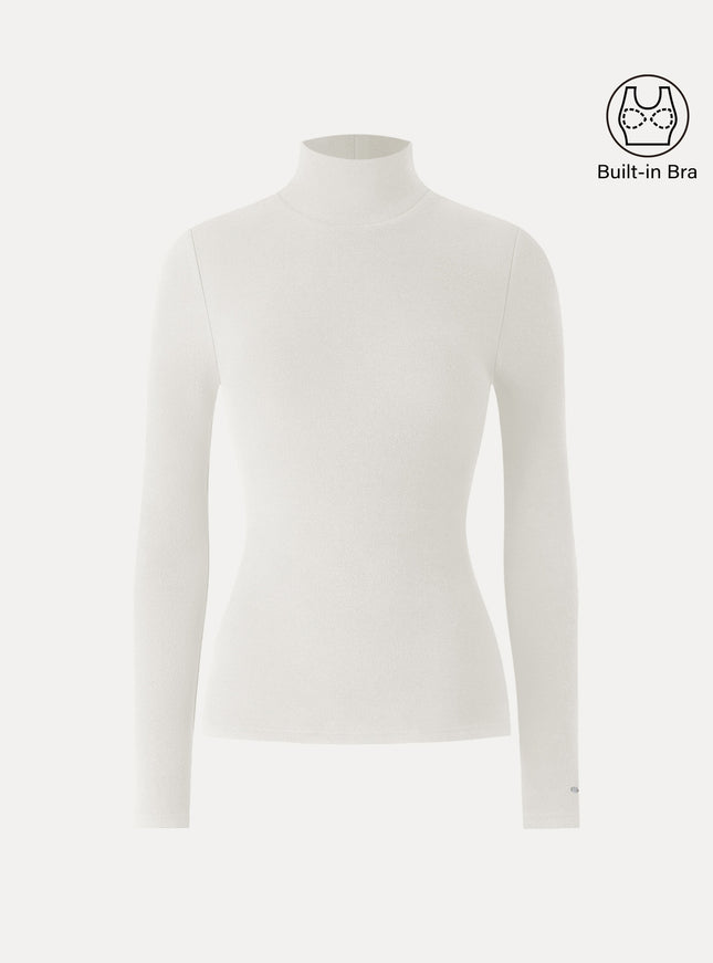 Turtleneck Long Sleeve Built-In Bra Top