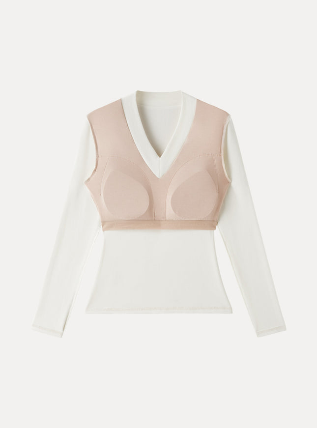 Essential V-neck Wide Binding Slimming Built-In Bra Top