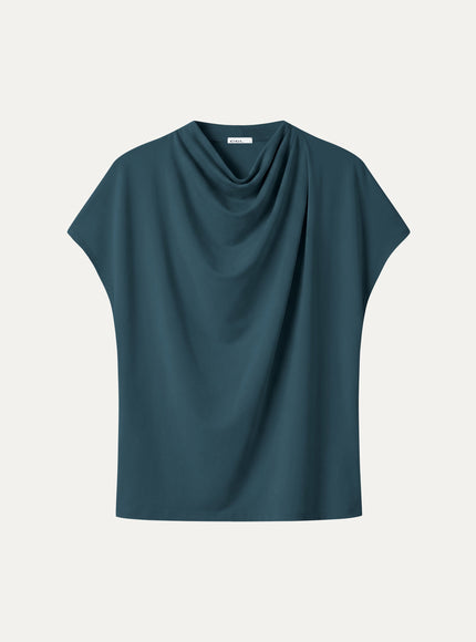 Draped Mock Neck Cap Sleeve Top