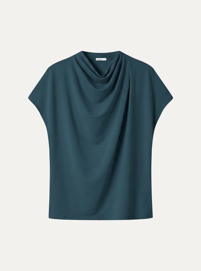 Draped Mock Neck Cap Sleeve Top