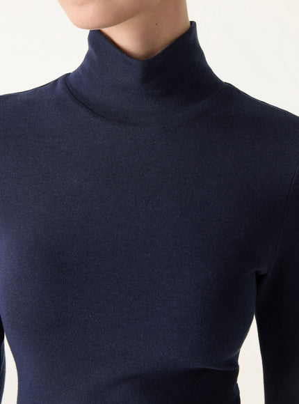 Turtleneck Long Sleeve Built-In Bra Top