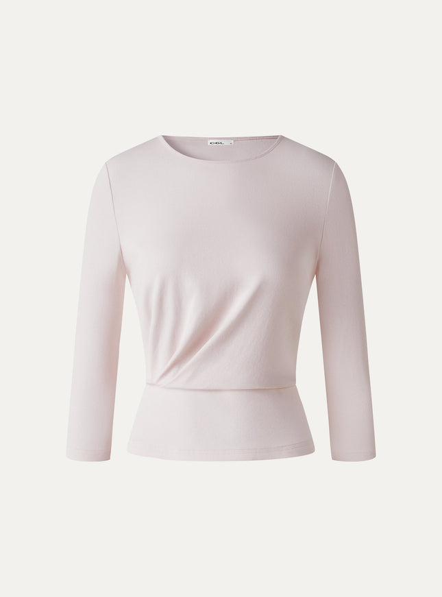 Cotton Lyocell Round Neck Tucked Top