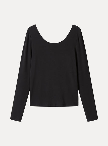 Premium Lyocell-Wool Scoop Neck Thumbhole Long Sleeve Top