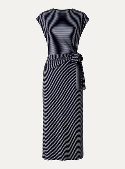 Striped Relaxed Midi Dress with Self-Tie