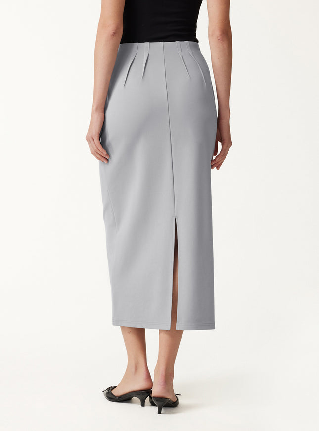 Ponte High-Rise Side-Tuck Column Midi Skirt
