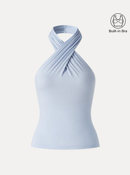 Criss Cross Halter Neck Going-Out Built-In Bra Top