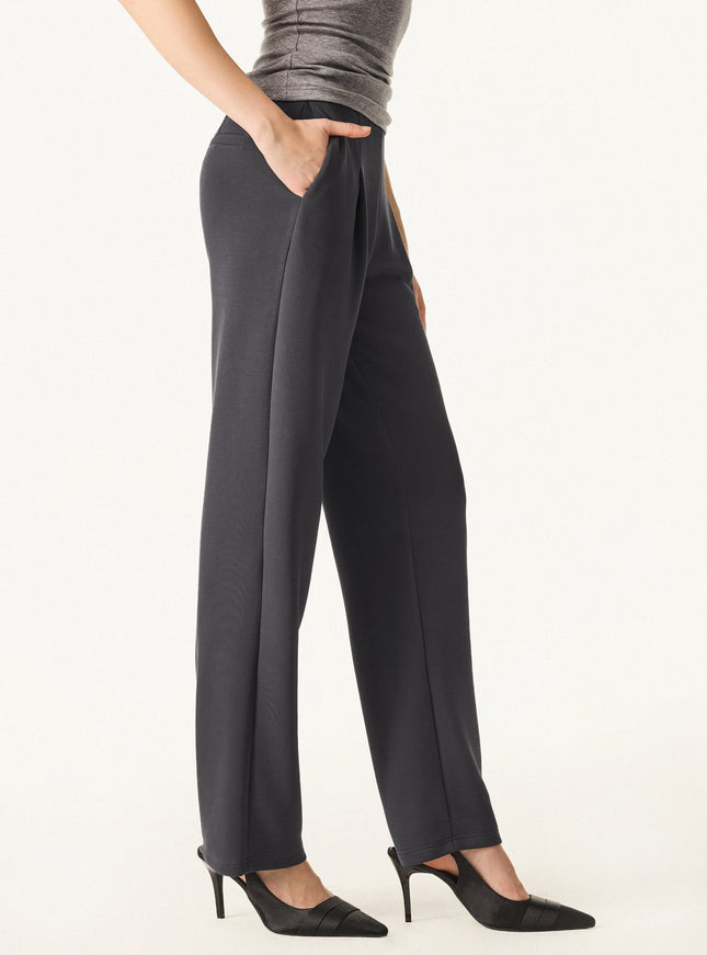 Sandwashed Spacer Mid Rise Straight Leg Pull-on Trousers with Pockets