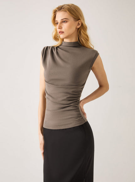 Mock Neck Sleeveless Ruched Top