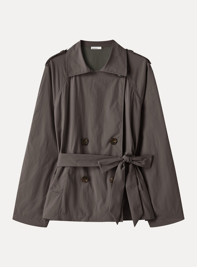 Packable Water-Repellent Peak Collar Trench Jacket with Pockets