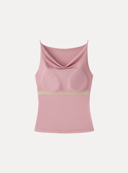 Stretch Linen Cowl Neck Built-In Bra Tank