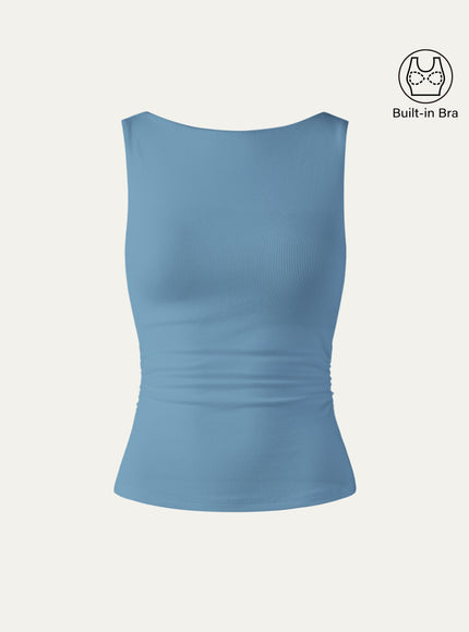 Elastic Open Back Built-In Bra Tank