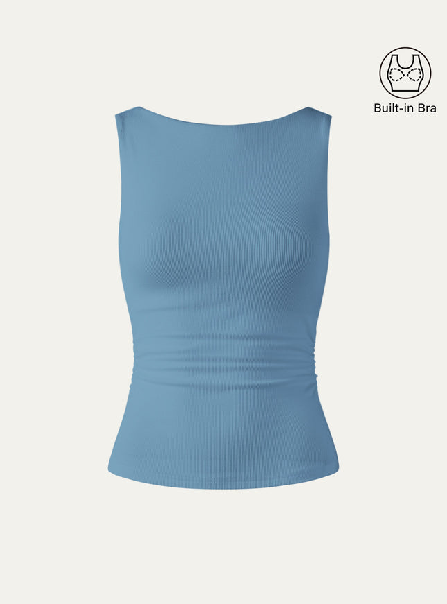 Elastic Open Back Built-In Bra Tank