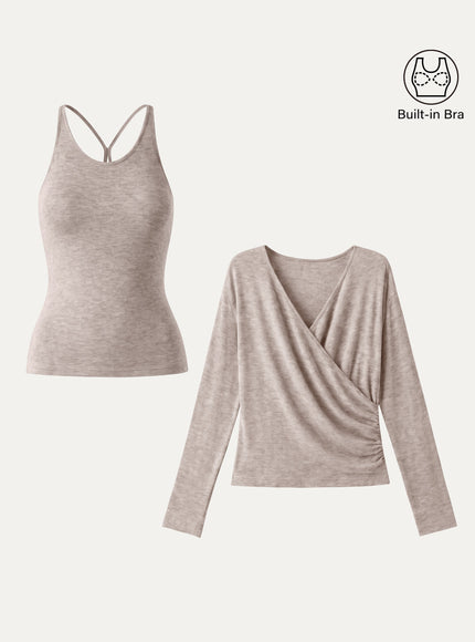 Two-Piece Set Cami with Surplice Ruched Built-In Bra Top
