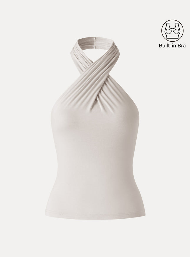 Criss Cross Halter Neck Going-Out Built-In Bra Top