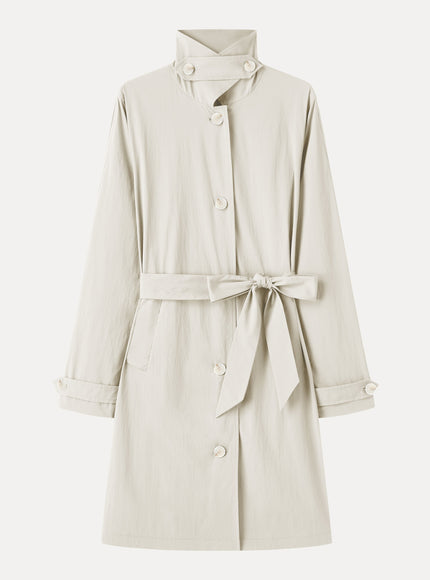 Lightweight Water-Repellent Notched Collar Trench Coat with Pockets