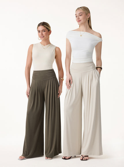 Sandwashed Super Flowy Tucked Palazzo Pant with Pockets