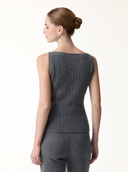 Merino-Blend Sleeveless Cable-Knit Sweater Tank