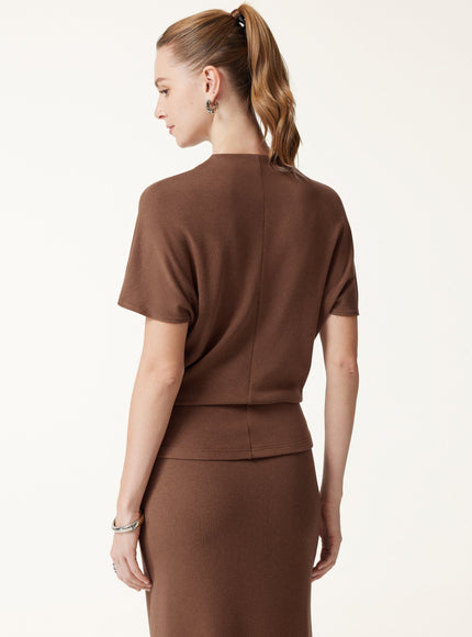Mock Neck Cap Sleeve Seamed Top