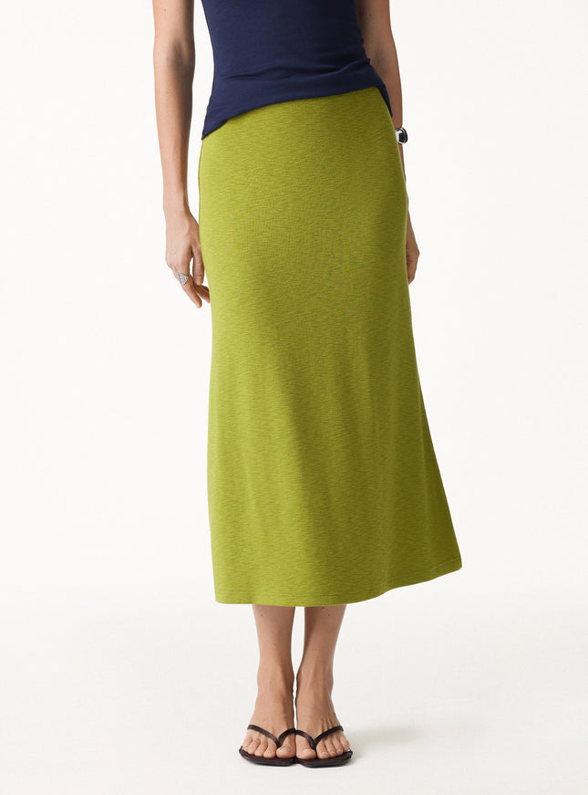 2Pcs Set Round Neck Elbow Sleeve Built-In Bra Top & Side-Slit A-Line Midi Skirt