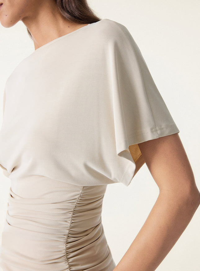 Effortless Boatneck Batwing Sleeve Side Ruched Top