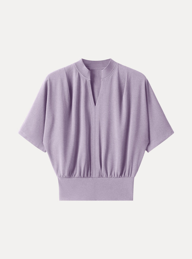 Stand Collar V-Neck Short Sleeve Top