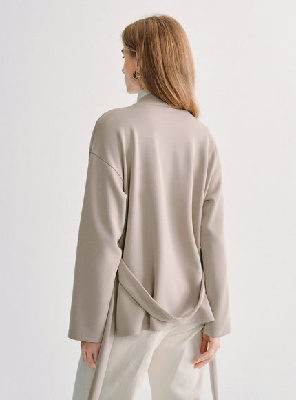 Modal Stretch Fleece Crossover Belted Wrap Cardigan Coat with Pockets