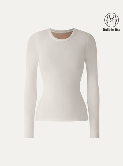Crewneck Long Sleeve Built-In Bra Top