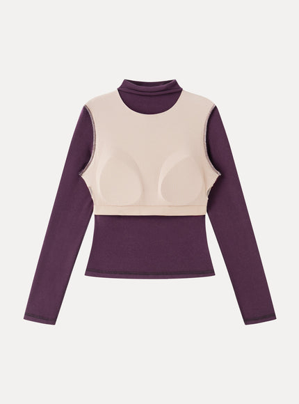 Mock Neck Long Sleeve Built-In Bra Top