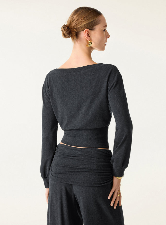 Non-Itchy Wool Blend Boatneck Built-In Bra Top
